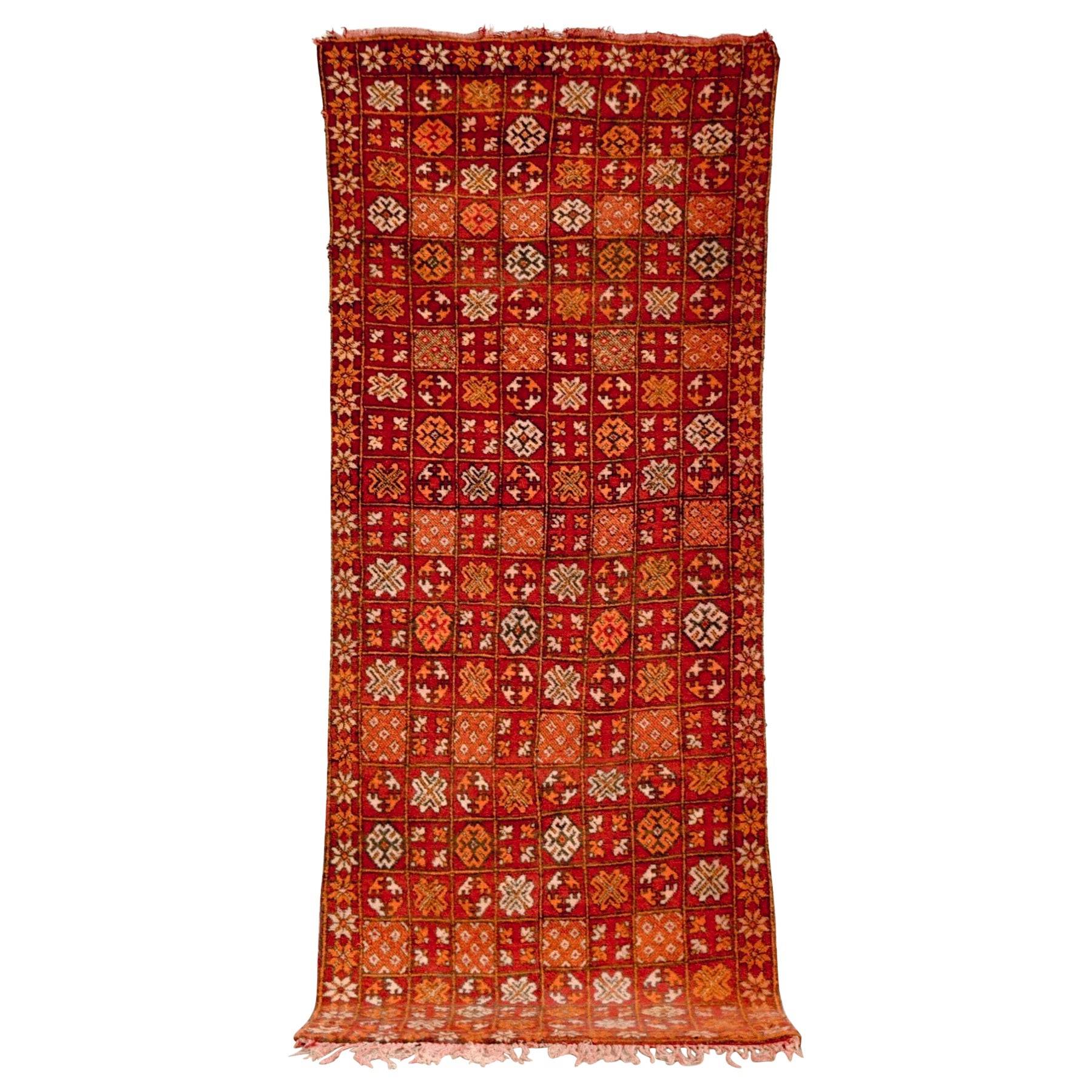 Vintage Moroccan Tribal Red Wool Floor Rug Runner  For Sale