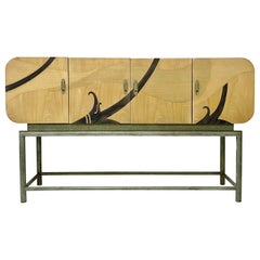 Retro Organic Modern Wood and Metal Cabinet Console Sideboard