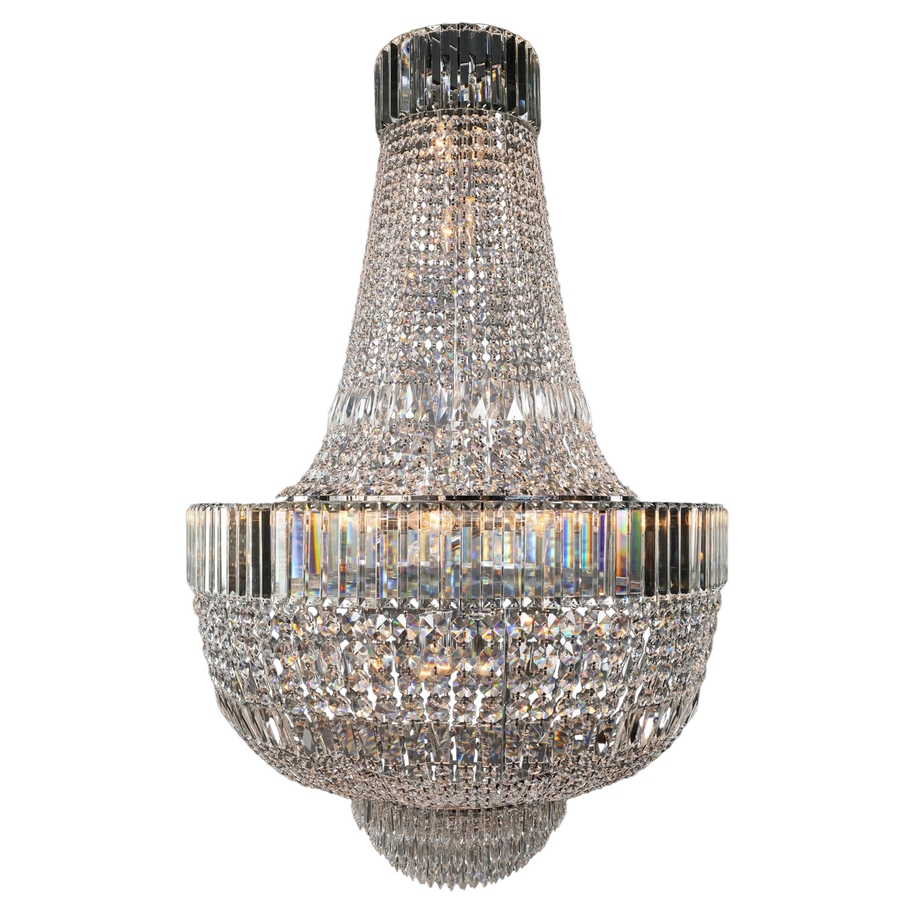 Kristall-Kronleuchter Empire Sac a Perlen-Palastlampe Chrom im Art déco-Stil