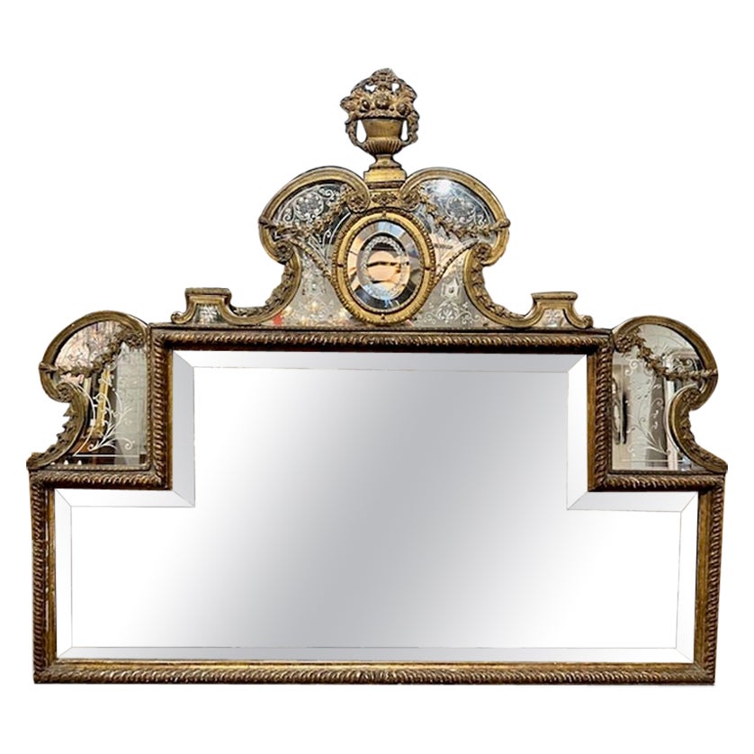 French Gilt Bronze Etched Mirror For Sale