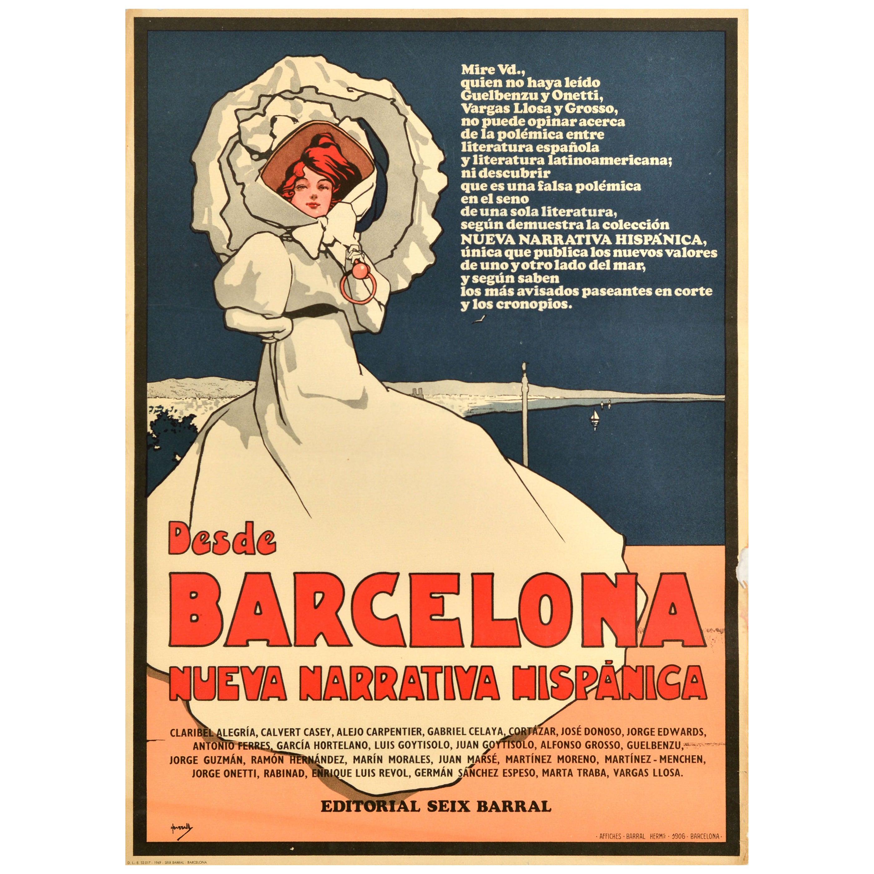 Original Vintage Advertising Poster Desde Barcelona Victorian Lady John Hassall For Sale