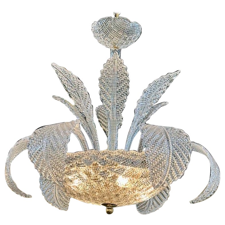 Murano Clear leaf Glass Chandelier