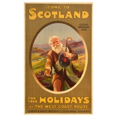 Original Antique Train Travel Poster Scotland Holidays LNWR Caledonian Railway