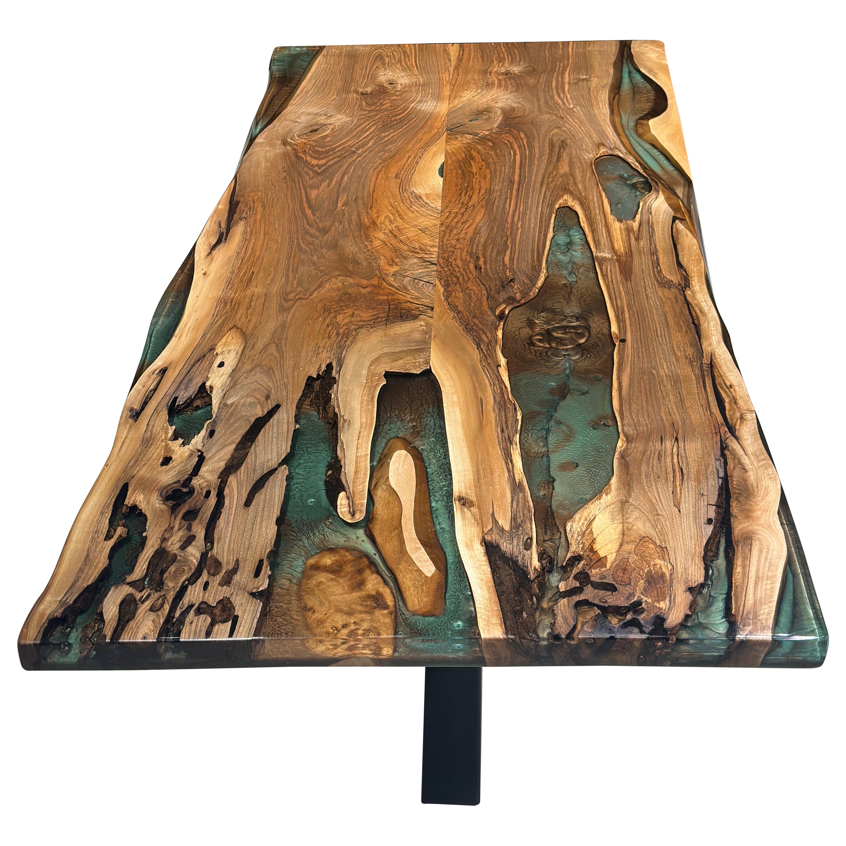 Custom Epoxy Resin Ancient Black Walnut Dining Table For Sale