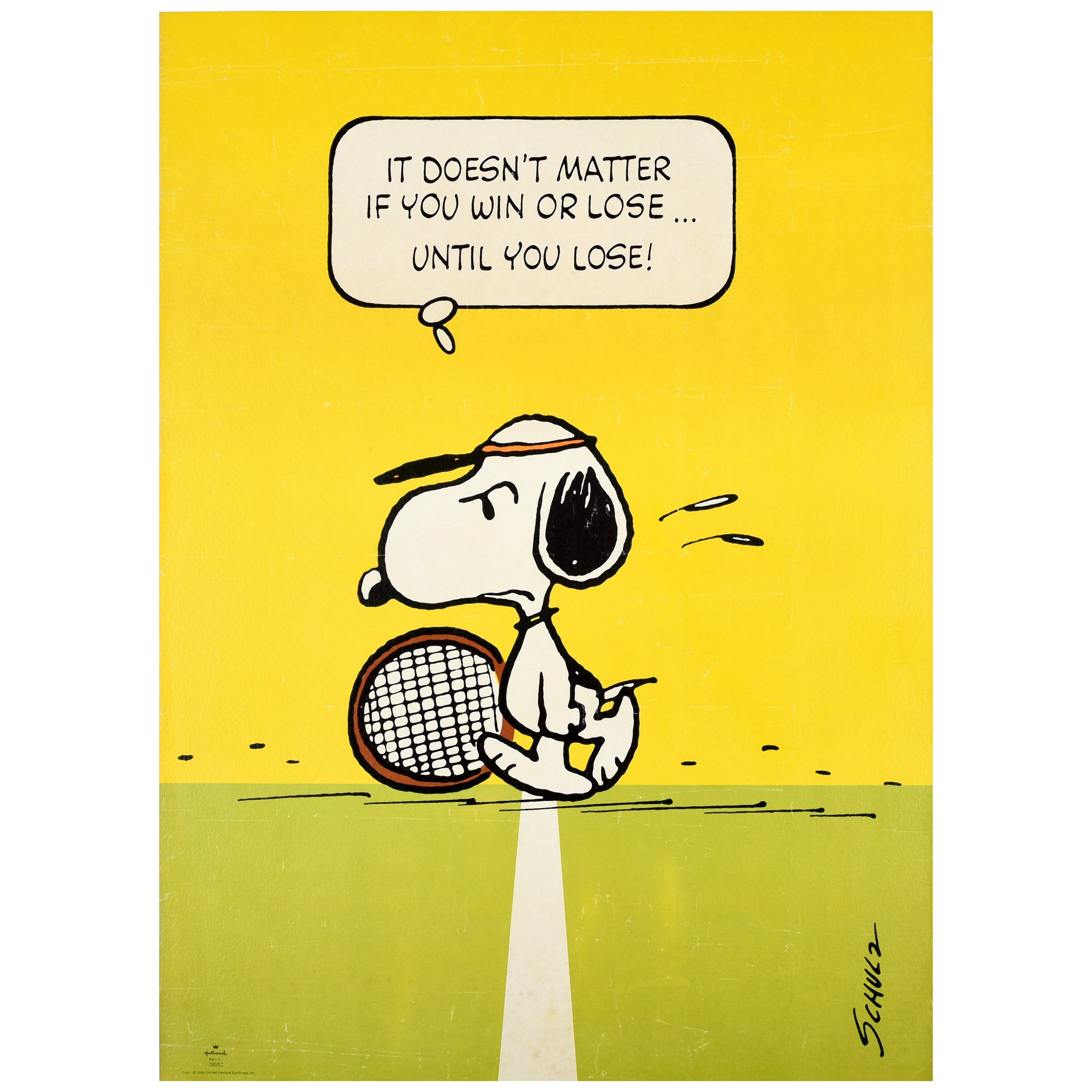 Affiche vintage d'origine Snoopy Tennis Win Lose Charles M Schulz Peanuts Cartoon