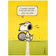 Poster originale d'epoca Snoopy Tennis Win Lose Charles M. Schulz Peanuts Cartone animato