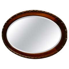 Large Edwardian Carved Walnut Oval Mirror   