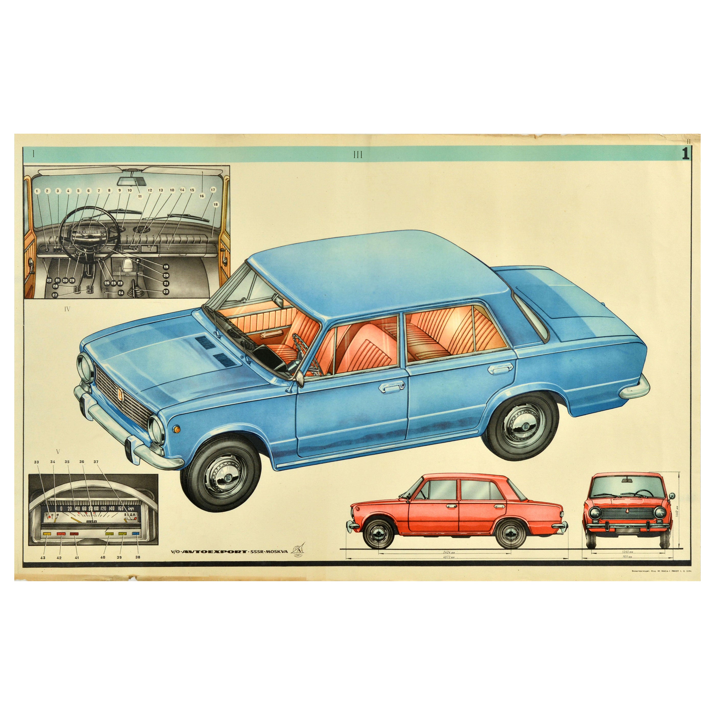 Affiche publicitaire originale de voitures soviétiques Lada Car AvtoVAZ URSS Moscou