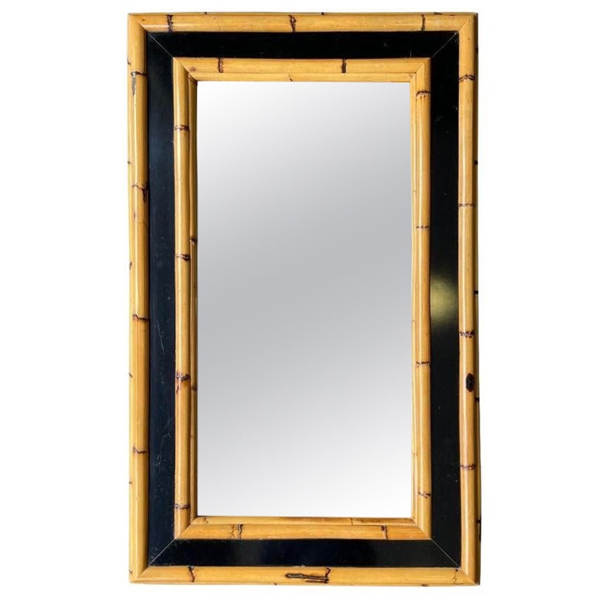 A large Italian 1970s bamboo and black lacquer mirror by Vivai Del Sud