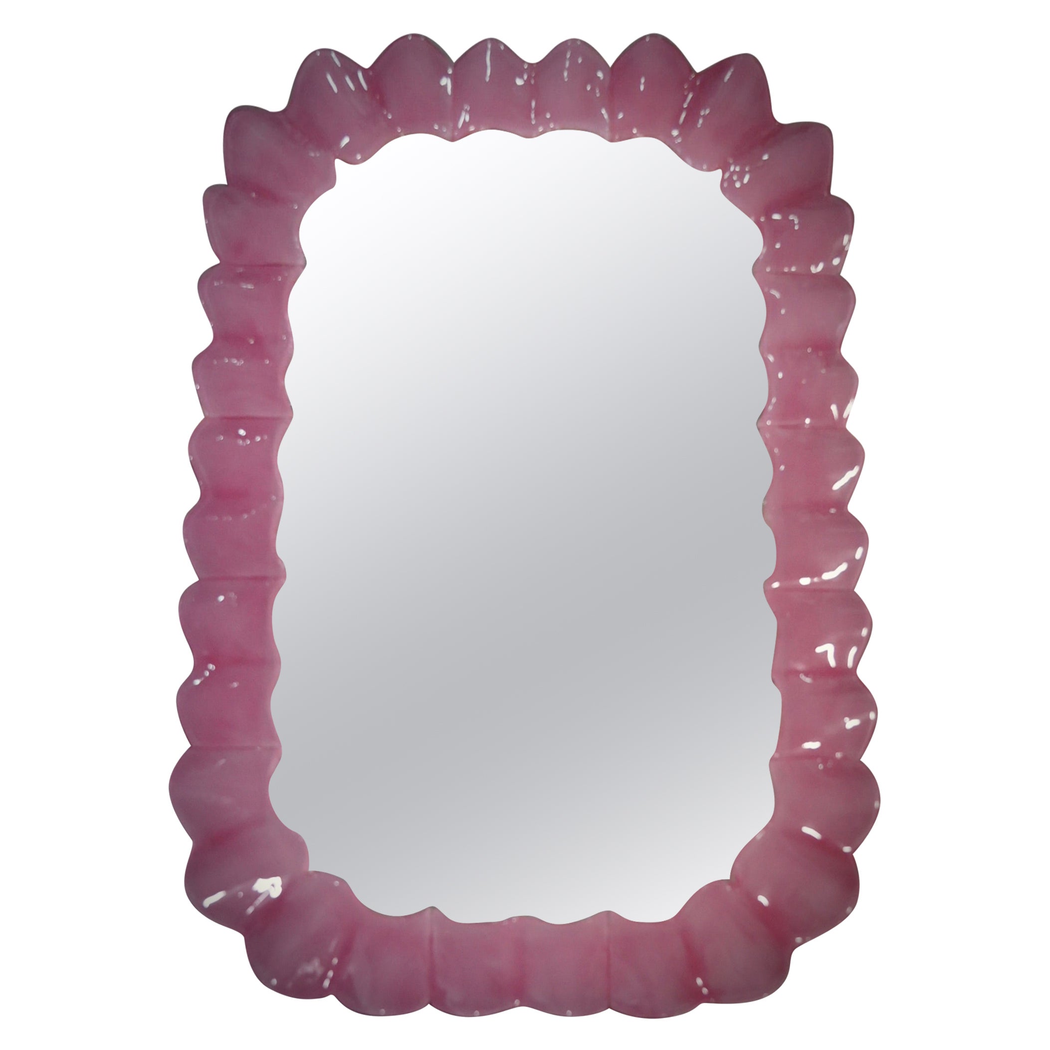 Murano Pink Art Glass and Brass Italian Console / Wall Mirror, 2000 For Sale