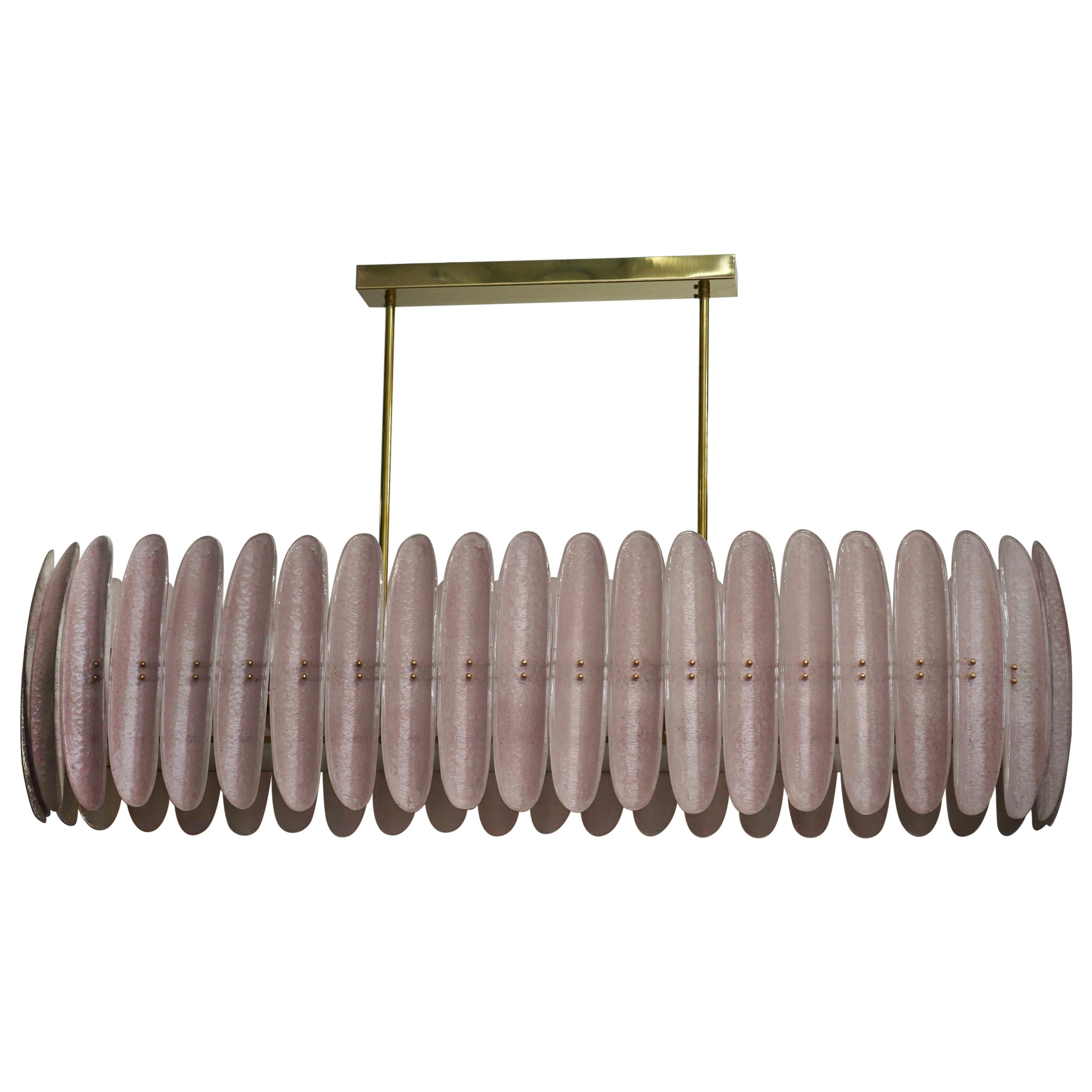 Murano Pink Art Glass Rectangular Mid-Century Chandelier and Pendant, 2000 For Sale