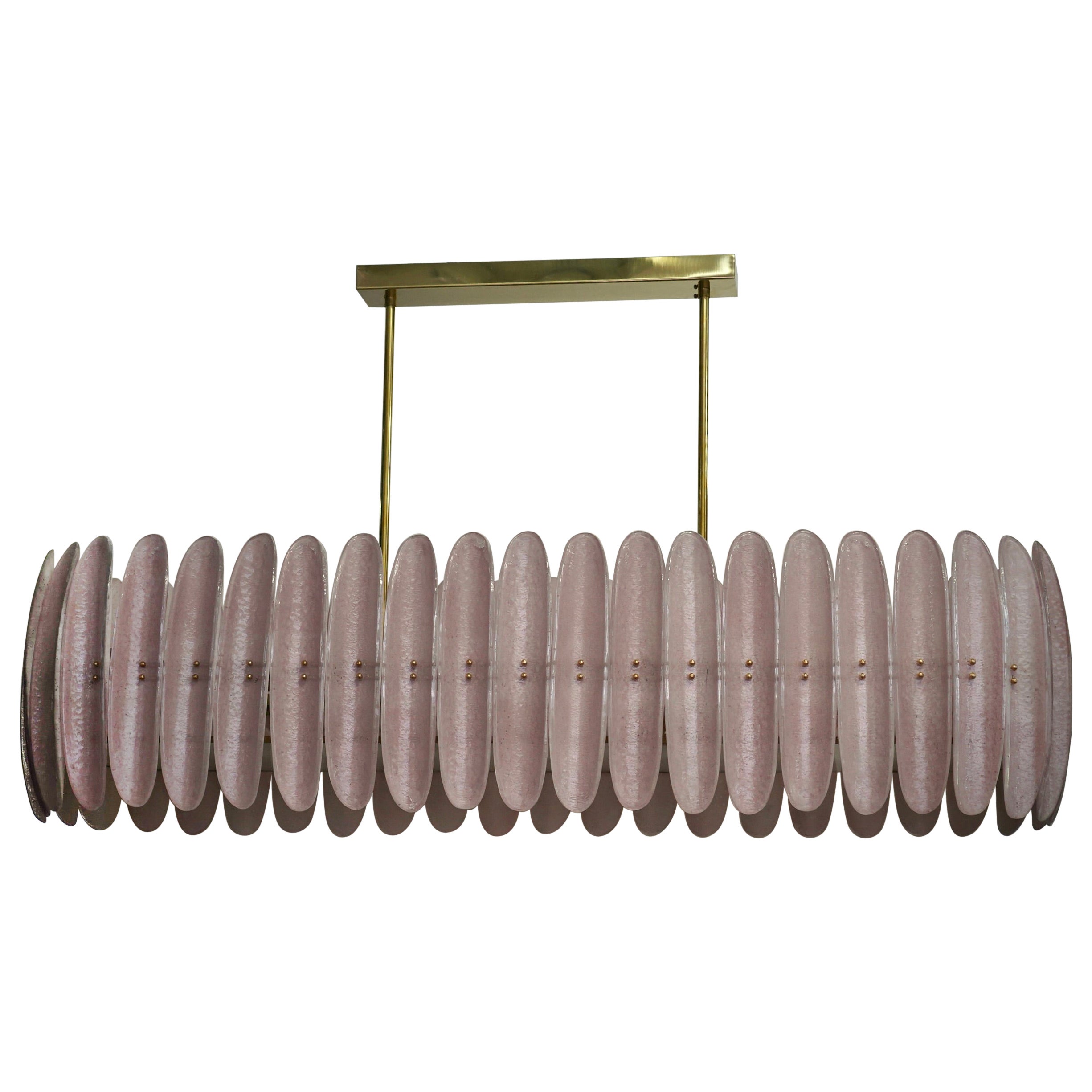 Murano Pink Art Glass Rectangular Mid-Century Chandelier and Pendant, 2000