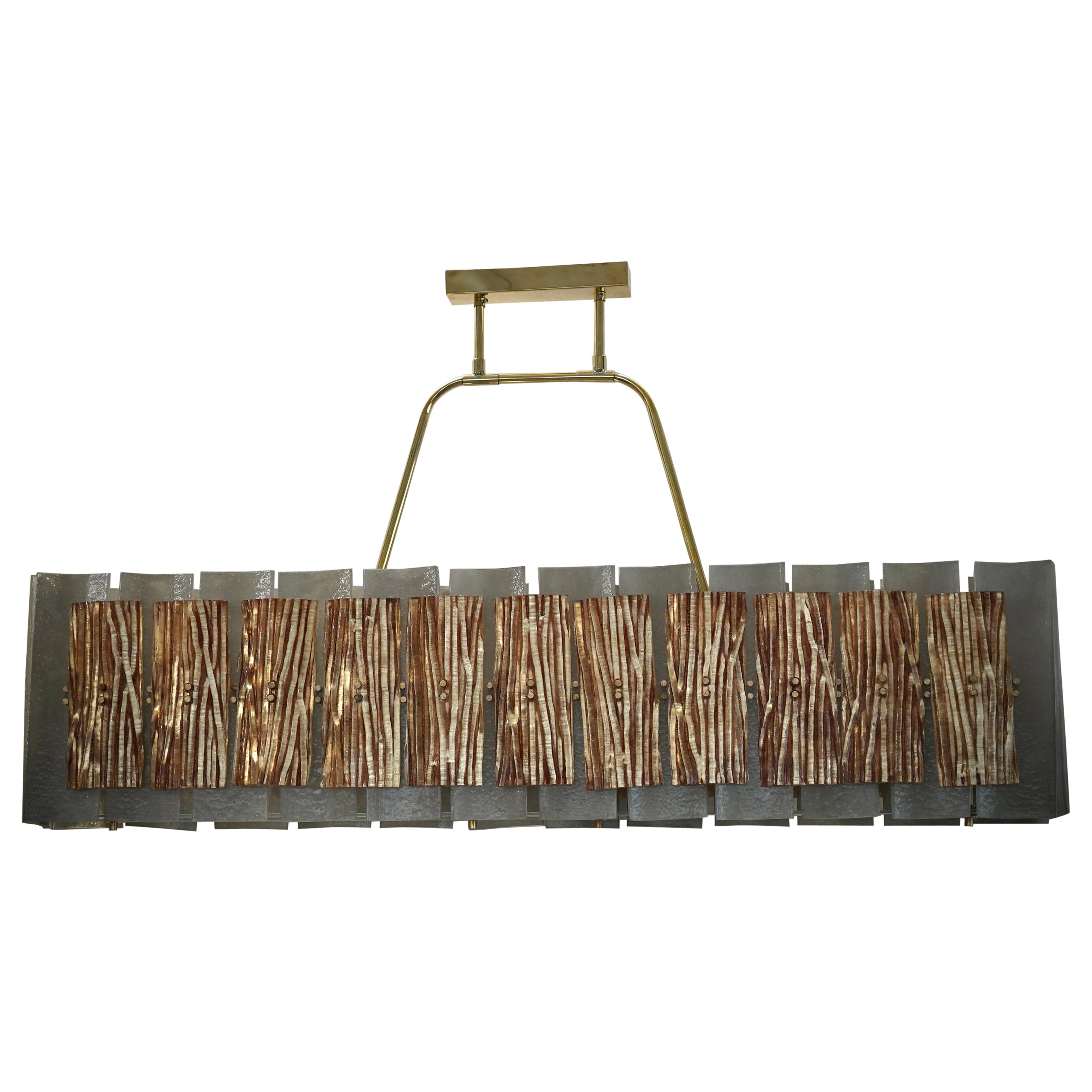 Murano Art Glass Rectangular Bronze Color Chandelier and Pendant, 2020 For Sale