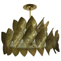 Murano-Kronleuchter und Hängeleuchte aus rundem Gold-Kunstglas und Messing aus der Mitte des Jahrhunderts, 2000