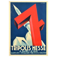 Original Vintage Advertising Poster Tripoli International Fair Art Deco Design