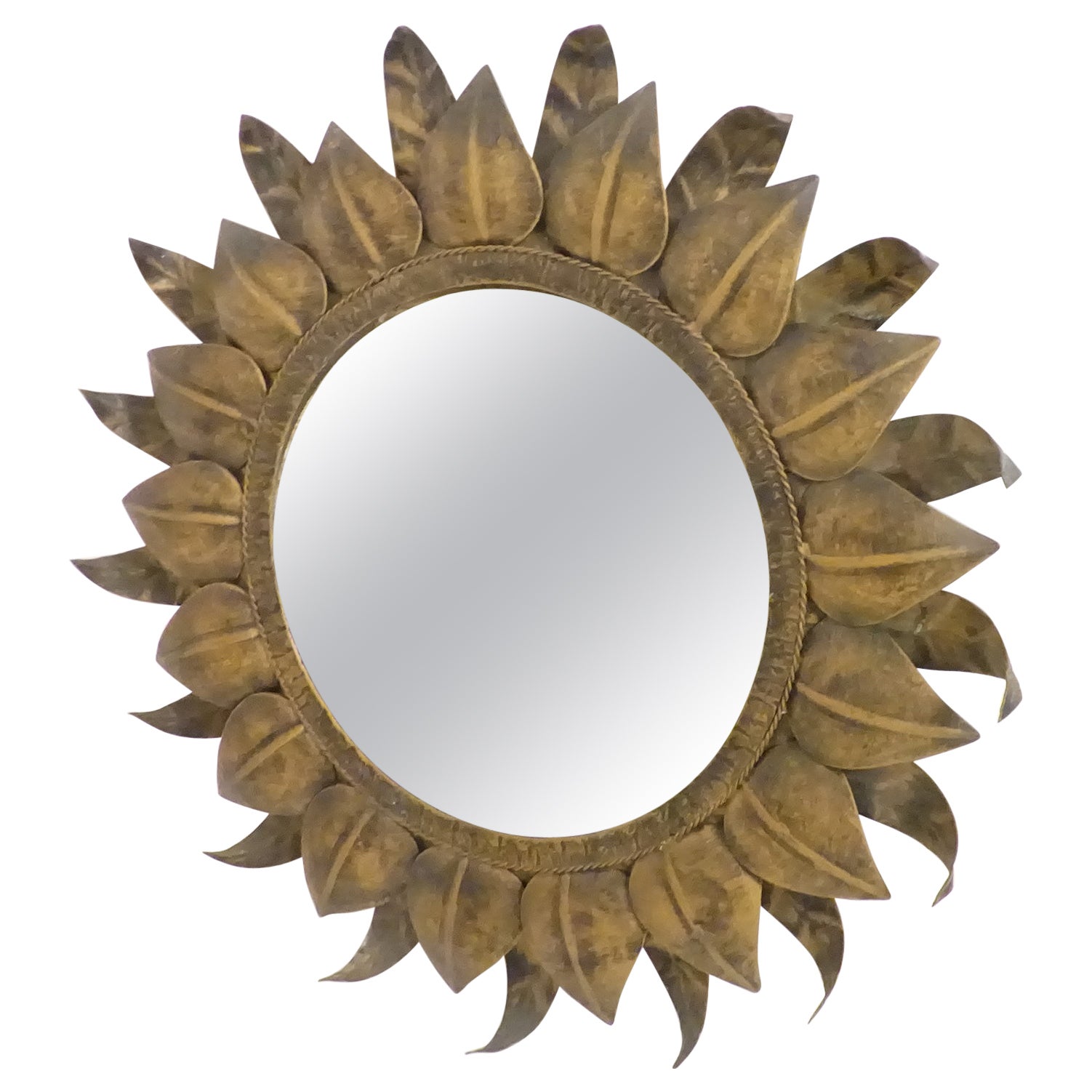 Spanish midcentury round metal mirror, 'circa 1960s For Sale