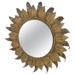 Vintage Spanish midcentury round metal mirror, 'circa 1960s