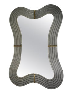 Used Murano Ivory Glass and Brass Console Wall Mirror, 1990
