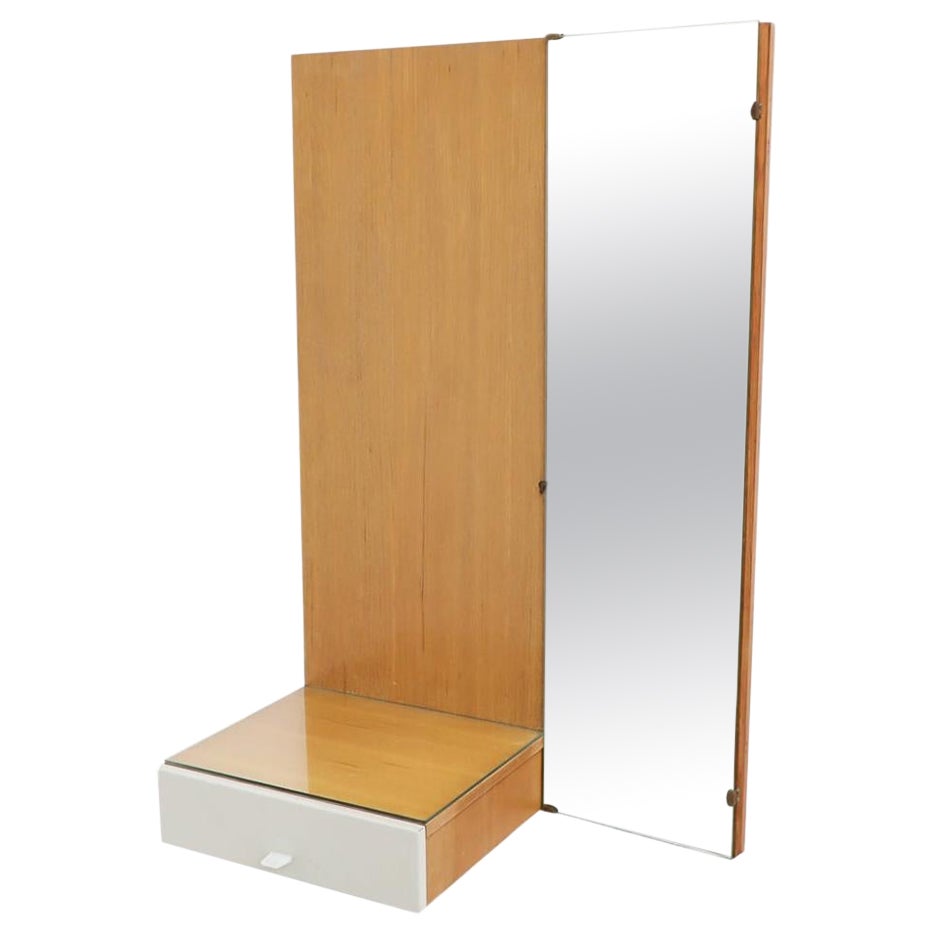Mid-Century Pastoe Wall Mounted Mirror with Shelf and Drawer For Sale