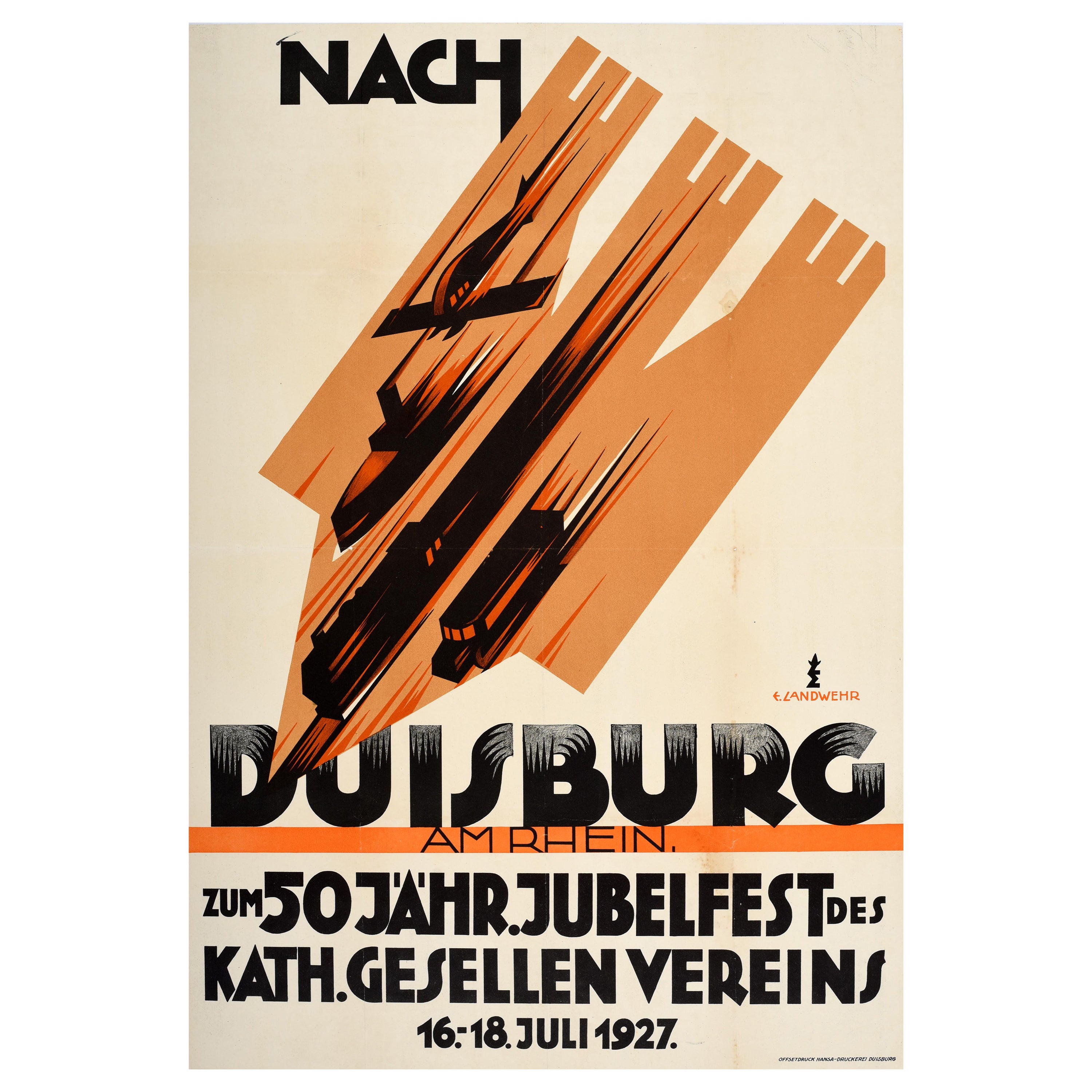 Affiche d'événement vintage d'origine Duisburg Art Déco Catholic Journeymens Association en vente
