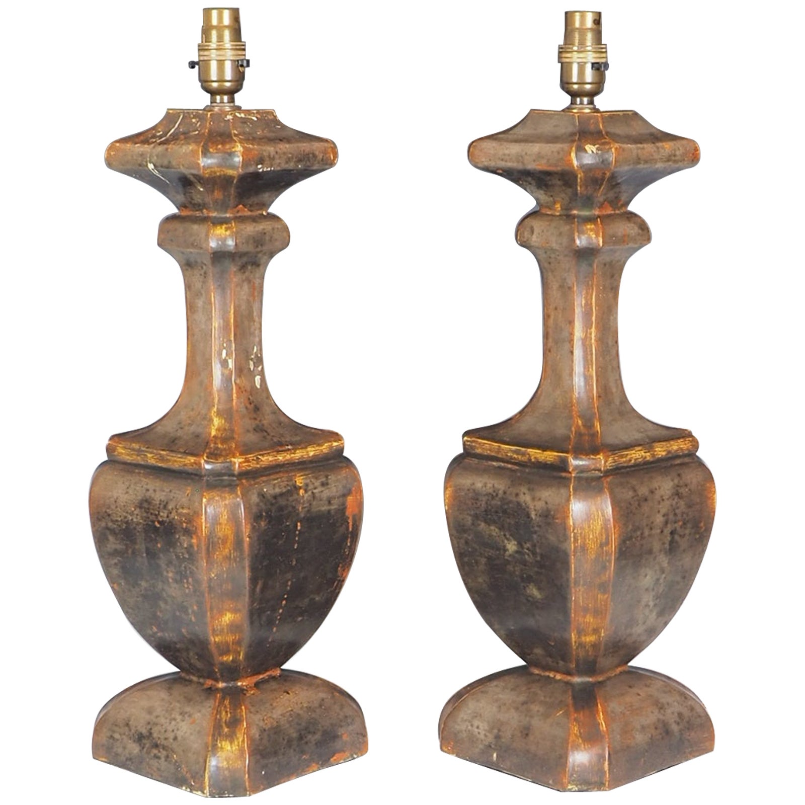 Pair of Antique Italian Polychrome Table Lamps For Sale