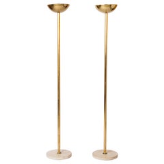 Used Pair of Travertine & Brass Floor Lamps in the style of J. Grange - Italy 1980s