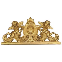 Antique 19th Century Italian Putti Giltwood Over Door Pediment