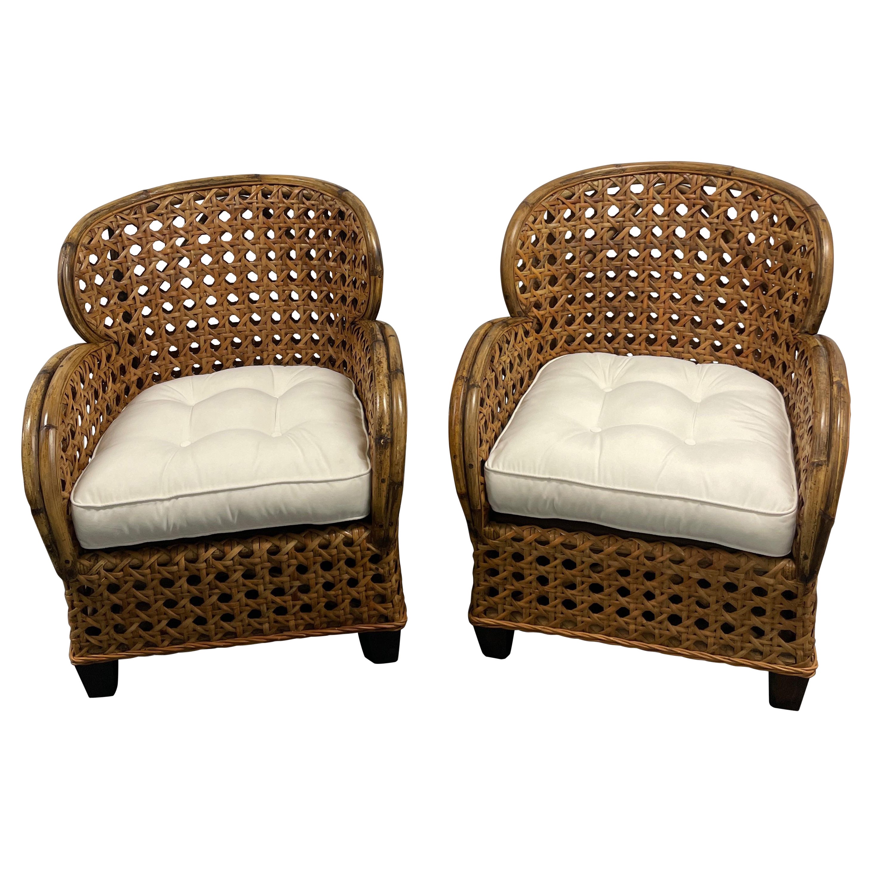 Pair of Rattan & Cane Club Chairs