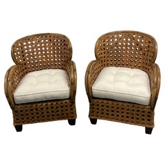 Vintage Pair of Rattan & Cane Club Chairs