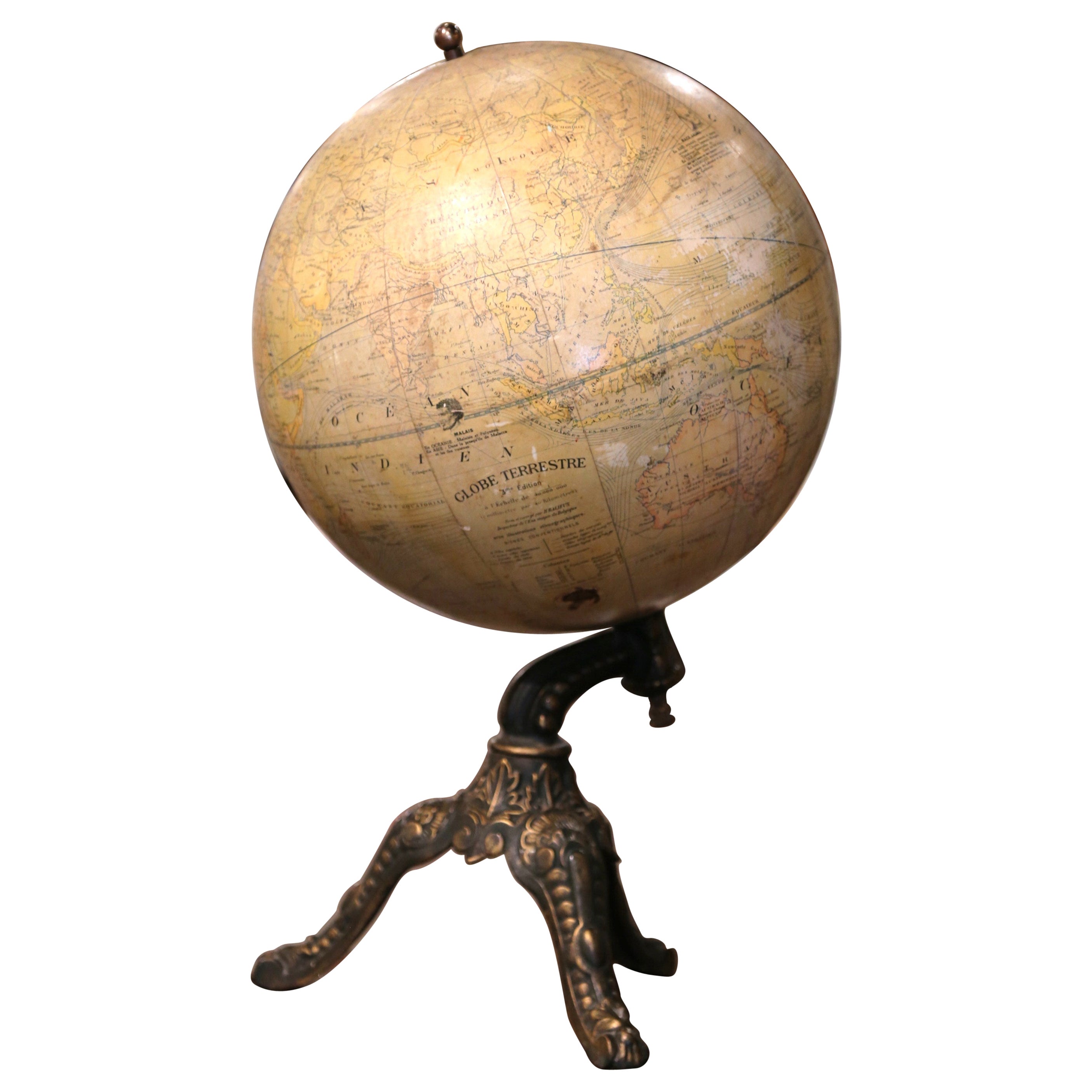 Early 20th Century Belgium Equinoctial Globe on Iron Stand Signed H. Balieus For Sale