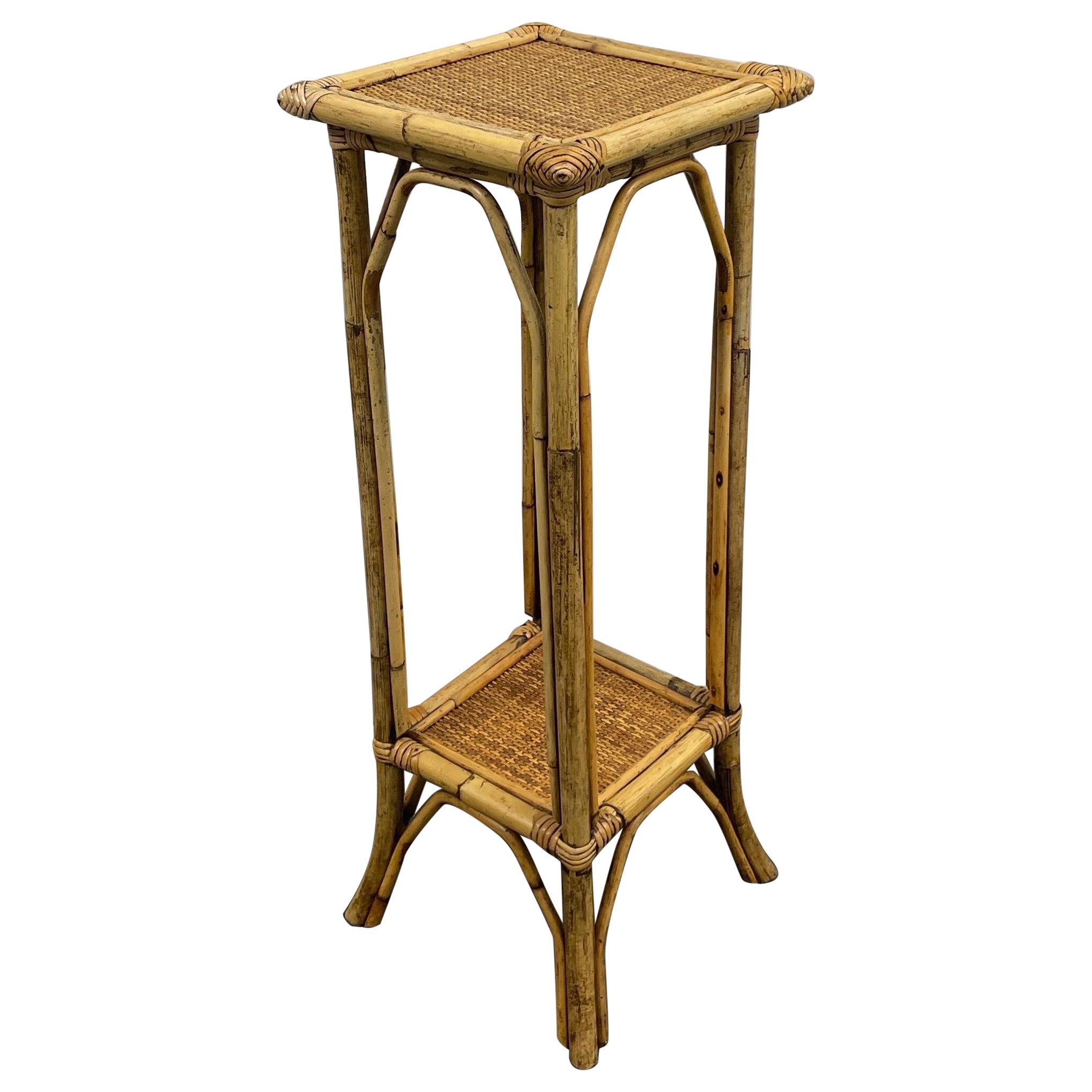 Vintage Bamboo Two Tiered Stand For Sale