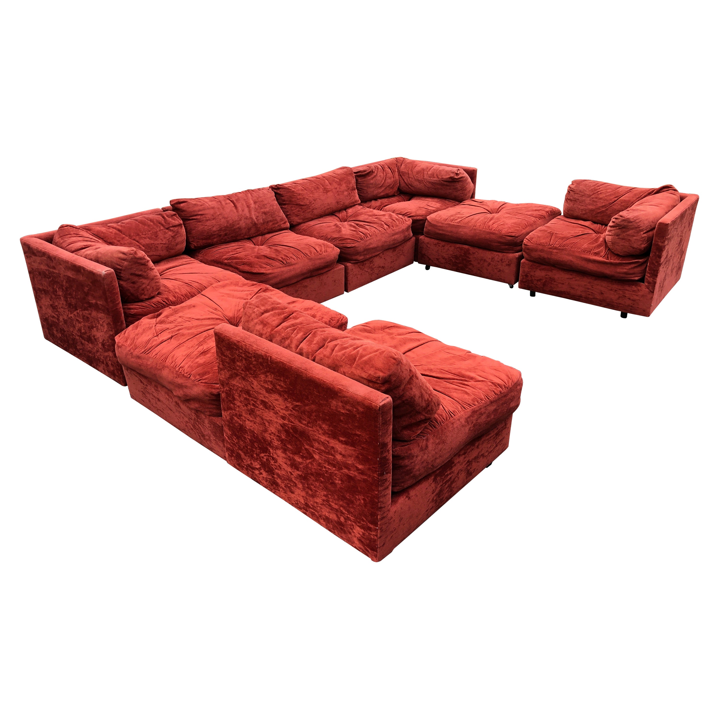 Fantastic 8 Piece Milo Baughman Style Cube Sectional Sofa Mid-Century Modern
