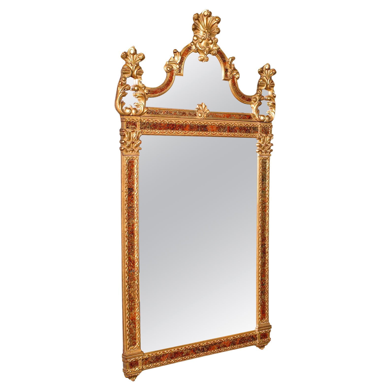 Grand miroir d'entrée vintage, continental, gesso doré, verre, parchemin, italien en vente