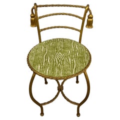 Hollywood Regency Style Gilt Metal Rope & Tassel vanity Stool