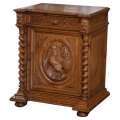 19th Century French Louis XIII Oak Barley Twist Jelly Cabinet with Rooster Motif