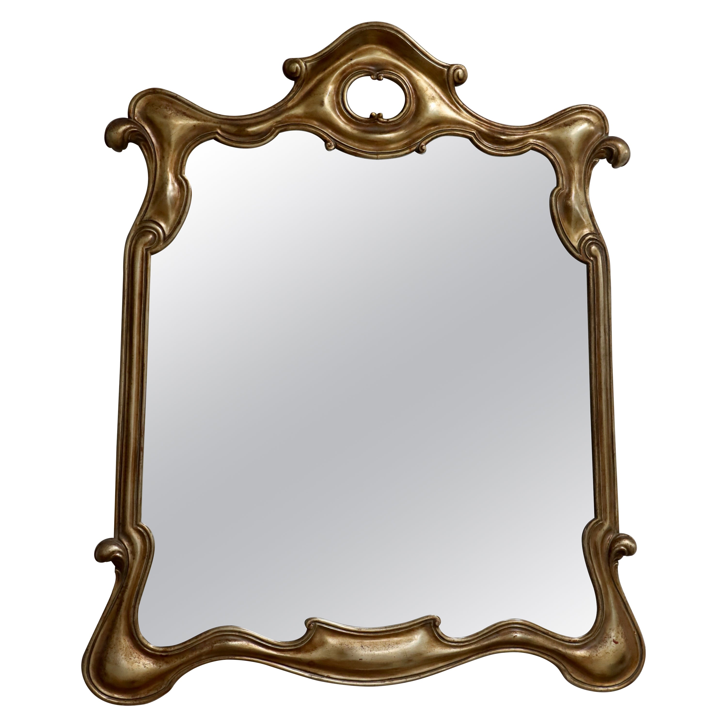 1940's Sculptural Large Gold And Silver Italian Wall Mirror For Sale