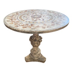 Antique 18th Century Italian Inlaid Pietra Dura Pedestal Table In Alabaster And Marble