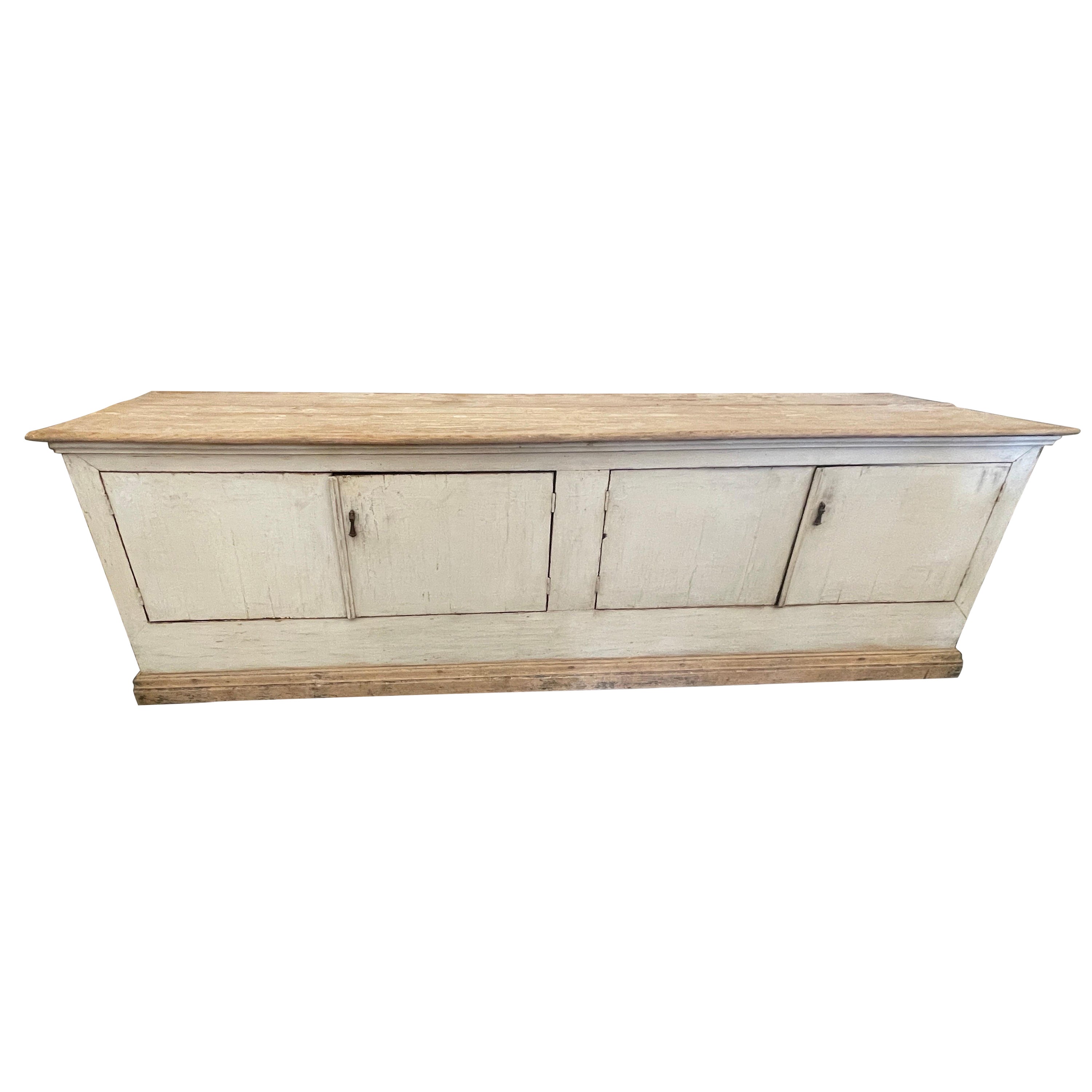 Spanish Painted Cream Two Door Buffet Repurposed From 19th Century Cabinet