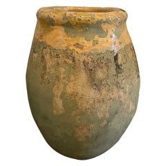 French 18th Century Hand Thrown Terra Cotta Biot With Pale Yellow And Green