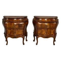 Baroque, Small Commodes, Olive Wood, Brown Walnut, Italy, 1960s