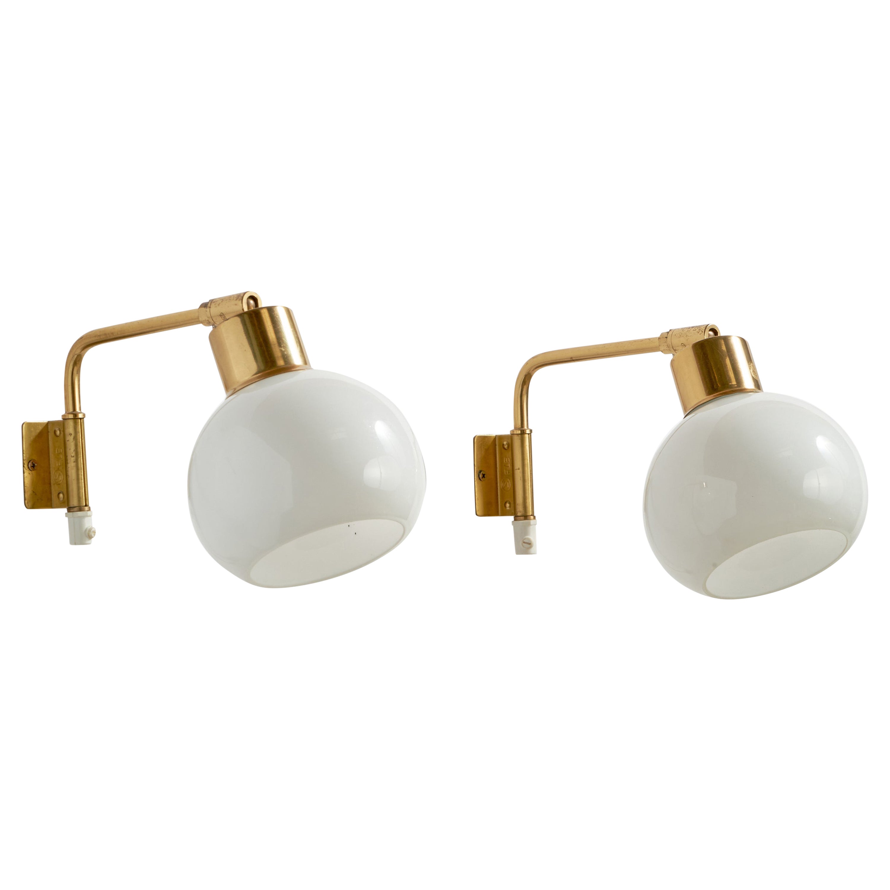 Falkenbergs Belysning, Wall Lights, Brass, Glass, Sweden, 1960s For Sale