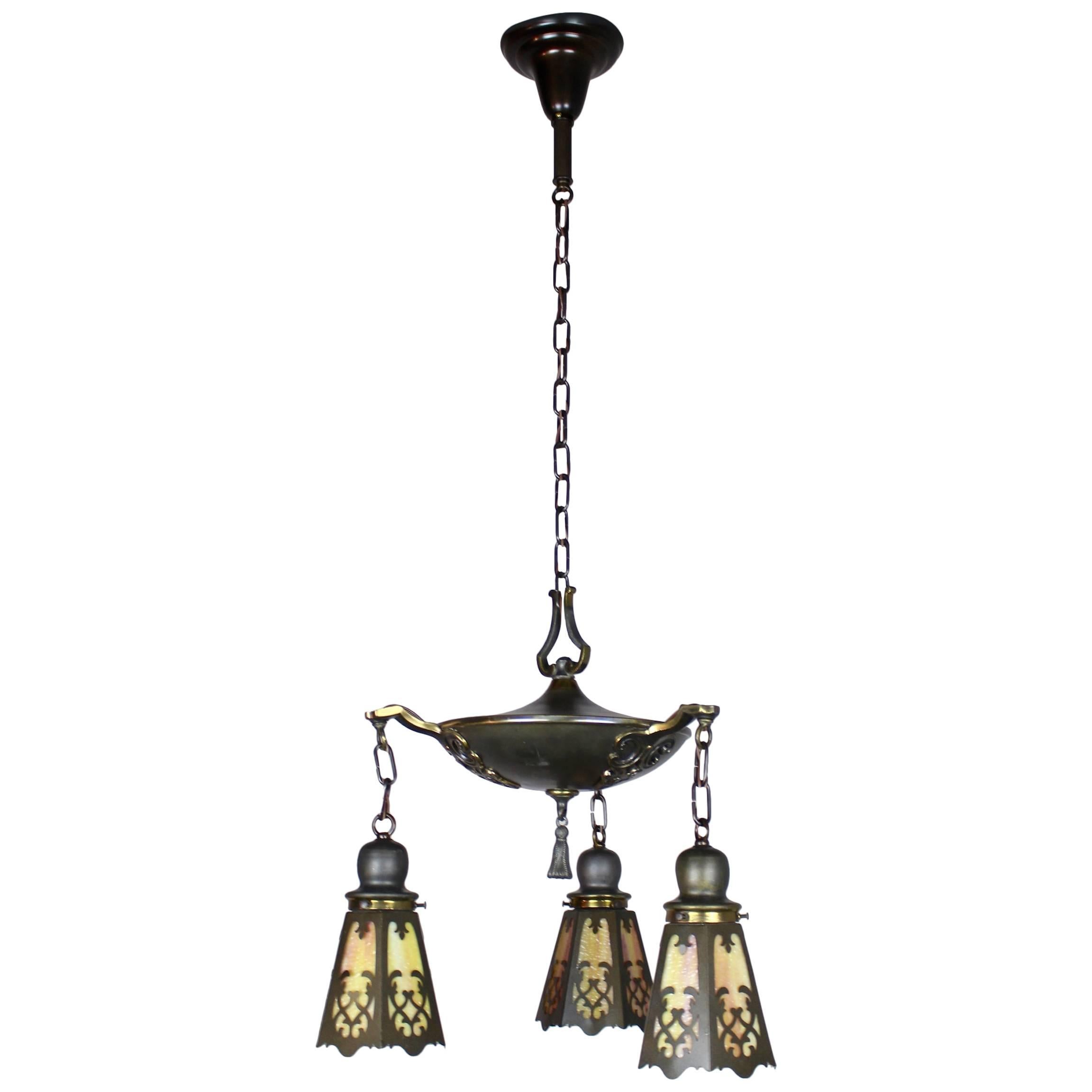 Classical Revival Tudor Pan Three-Light Fixture, circa 1920 For Sale