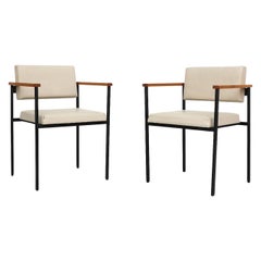 Pair of Martin Visser Style Armchairs with White Skai Seating and Black Frames