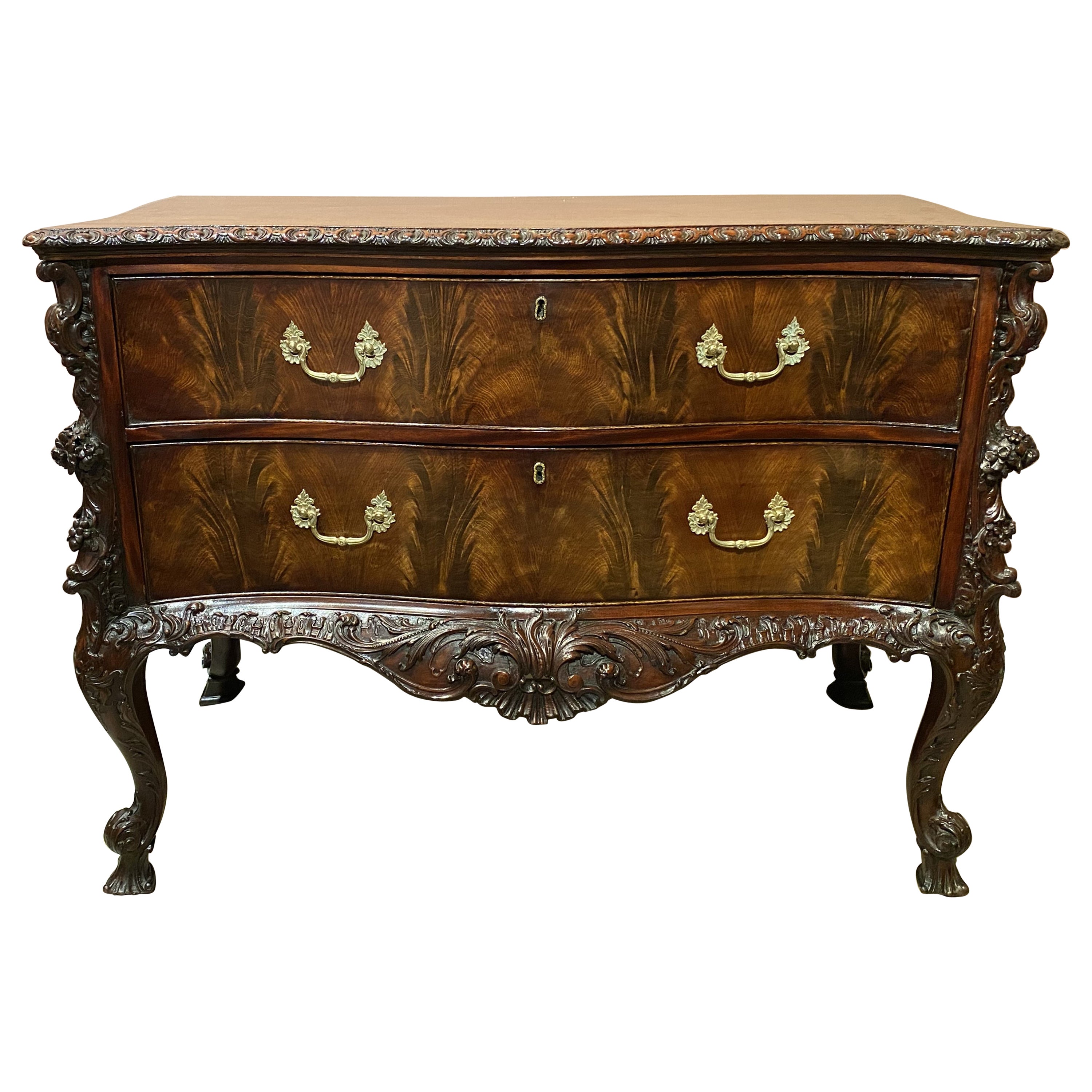 Rococo Revival Mahogany Heavily Carved 2 Drawer Commode in the Chippendale Taste For Sale