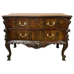 Antique Rococo Revival Mahogany Heavily Carved 2 Drawer Commode in the Chippendale Taste
