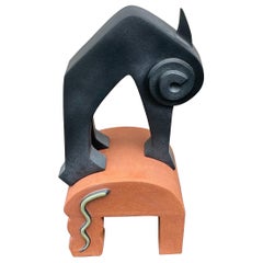 Cat Sculpture Ceramic Post Modern Memphis Style by Elyse Saperstein