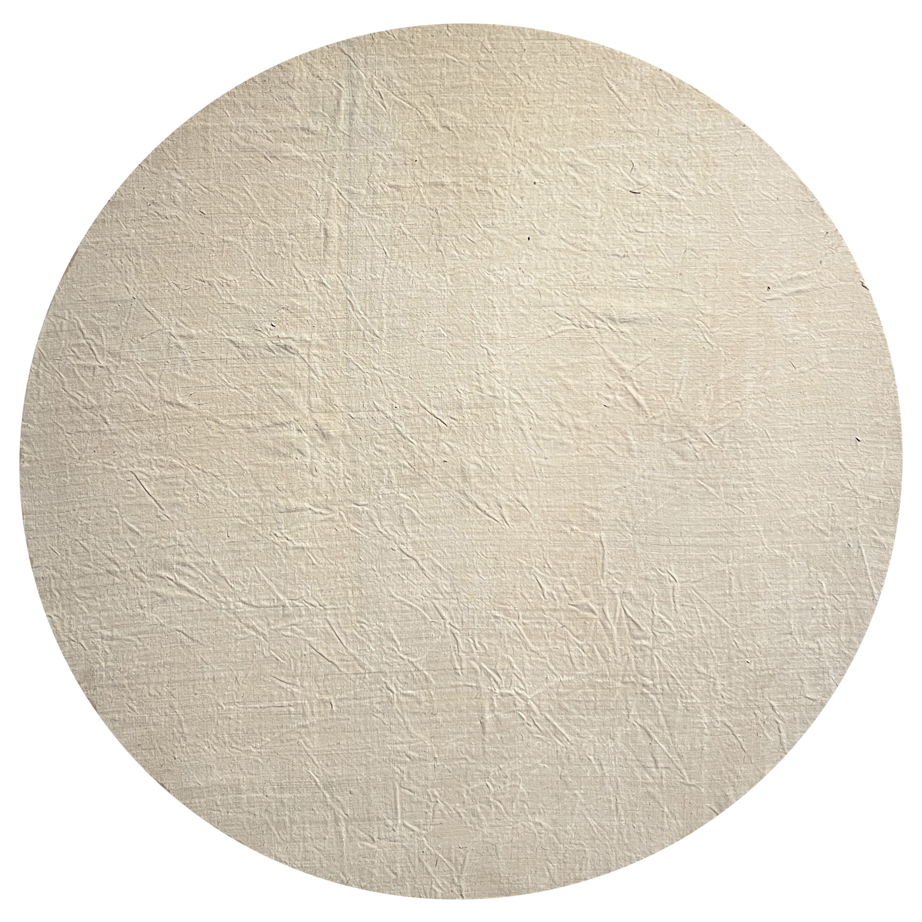 Round painting recycled 18th century linen For Sale