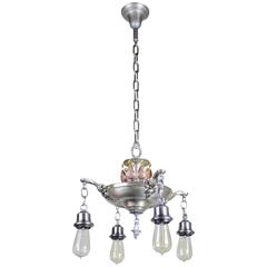 Silver Pan Four-Light Fixture with Mauve Crystals