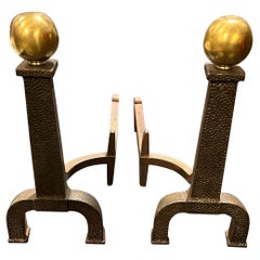 A Pair of Cast Iron & Brass Andirons