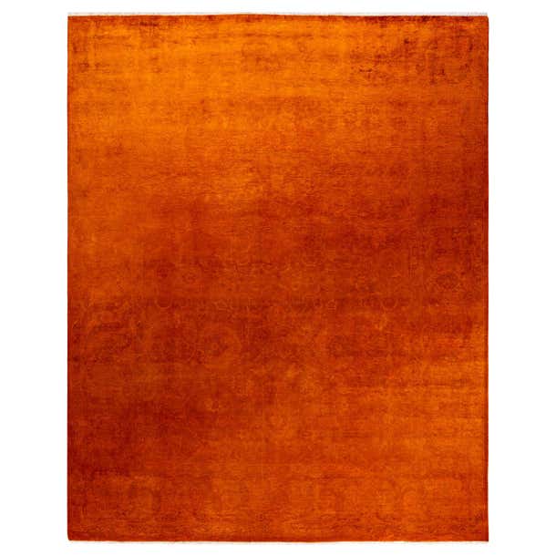 Contemporary Overdyed Hand Knotted Wool Orange Area Rug For Sale at 1stDibs